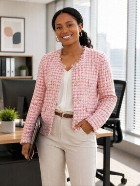 Dressbarn tweed like Plaid button jacket 10